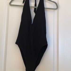 Black aerie plunge neck bathing suit